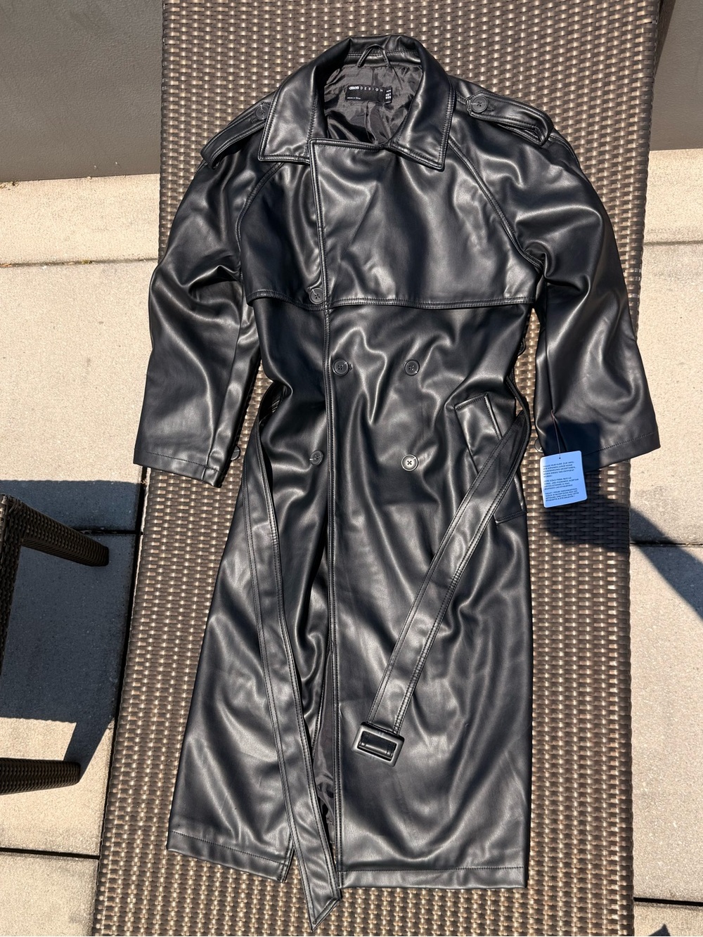 ASOS DESIGN Petit leather (faux) look trench coat in black